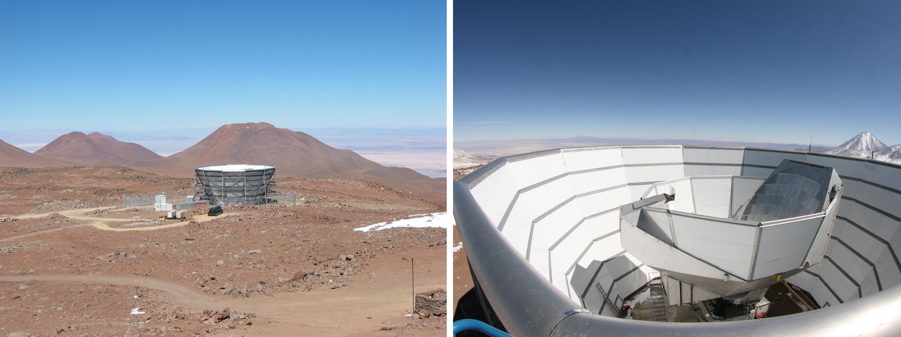 Le t&eacute;lescope ACT, pour Atacama Cosmology Telescope, est install&eacute; &agrave; 5200 m d'altitude dans les Andes chiliennes. 