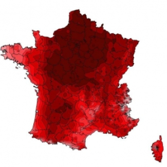 Carte de la france avec les température en juillet 2019 -très rouge