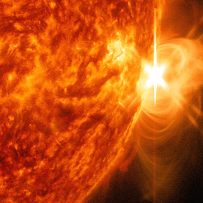 April 24 flare from SDO in 304 angstrom light. © NASA's Goddard Space Flight Center - SDO